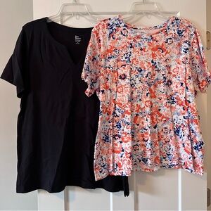 Bundle of 2 Kim Roger’s Perfectly Soft 1X Floral and Black Women's Tops Set